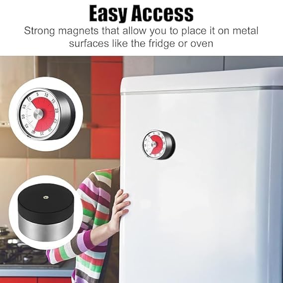 Kitchen Timer with Magnetic Base – 60-Minute Countdown Clock for Cooking, Baking, Studying, Housework, Classroom, Office Meetings, and Games – No Batteries Needed