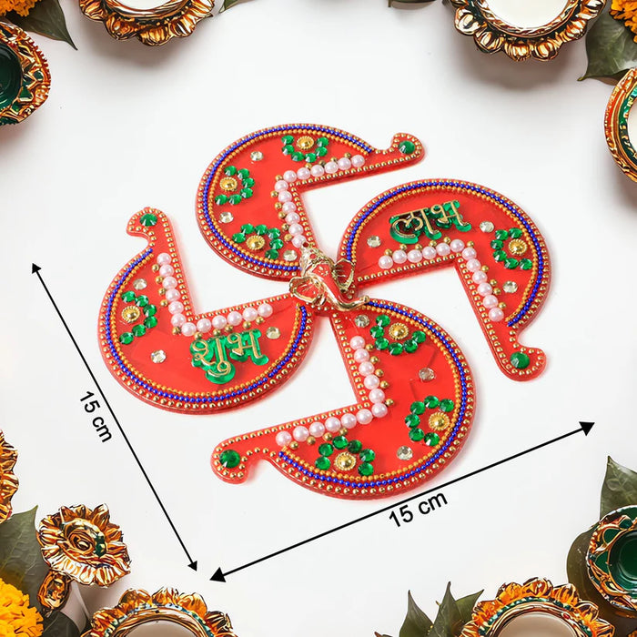 Acrylic Swastik & Shubh Labh Decorative Wall Hanging (1 Pc)