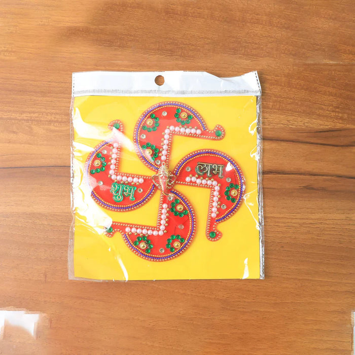 Acrylic Swastik & Shubh Labh Decorative Wall Hanging (1 Pc)