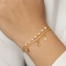 White Pearls Bracelet with Little Leaf Charm
