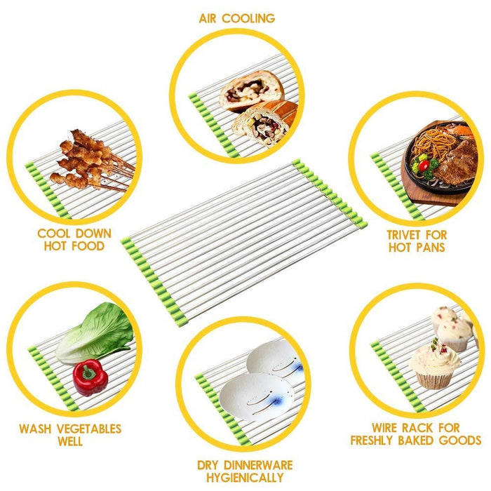 Portable roll-up dish drying rack, foldable for kitchen use