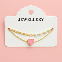 Dainty White, Sky Blue & Pink Heart Pearl Bracelet