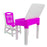 Pink plastic study table and chair set for kids, with integrated pencil storage box.