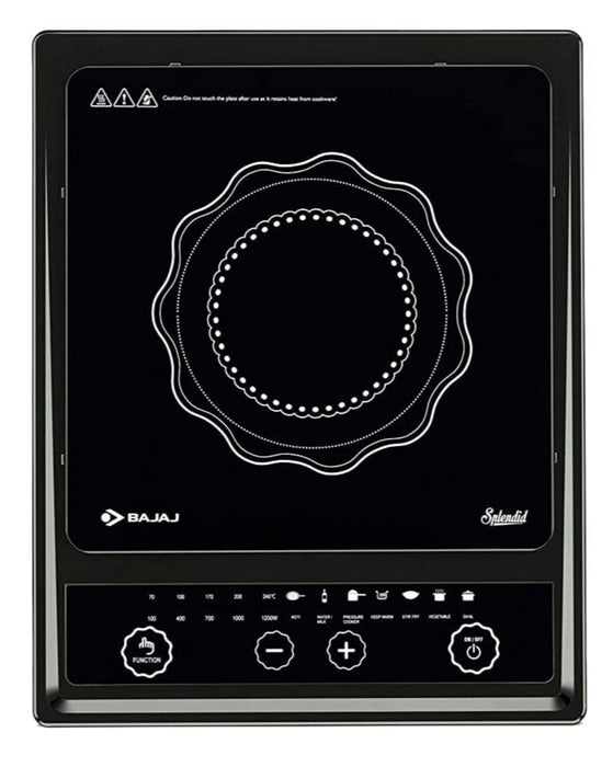 Bajaj Splendid 1200W Induction Cooktop | Toughened Glass | 7 Preset Menus | LED Display | Tact Button Controls
