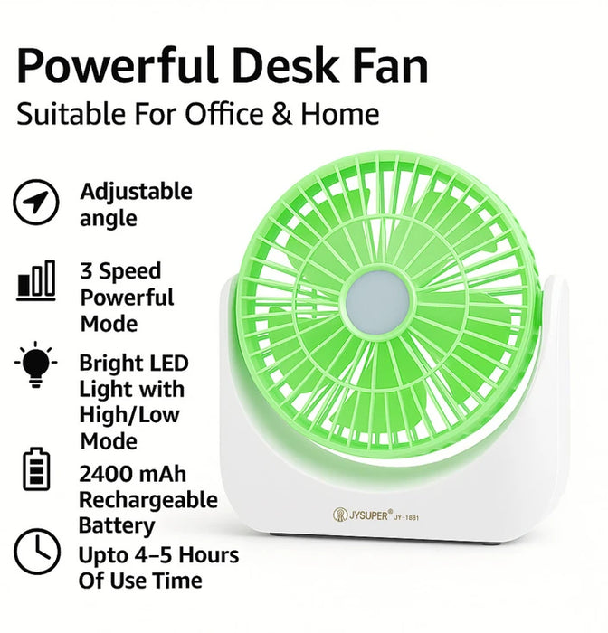 Portable Desk Fan with Light & 3 Speed Modes