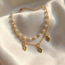 White Pearls Bracelet with Little Leaf Charm