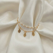 White Pearls Bracelet with Charm Big Leaf