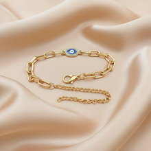 Oval Evil Eye Paperclip Chain Bracelet