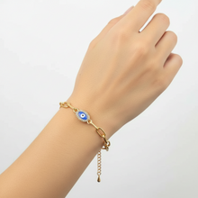 Oval Evil Eye Paperclip Chain Bracelet