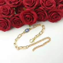 Oval Evil Eye Paperclip Chain Bracelet