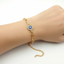Round Evil Eye Paperclip Chain Bracelet
