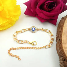 Round Evil Eye Paperclip Chain Bracelet